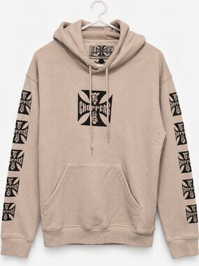 West Coast Choppers Tan Beige Iron Cross Graphic Hoodie Men M